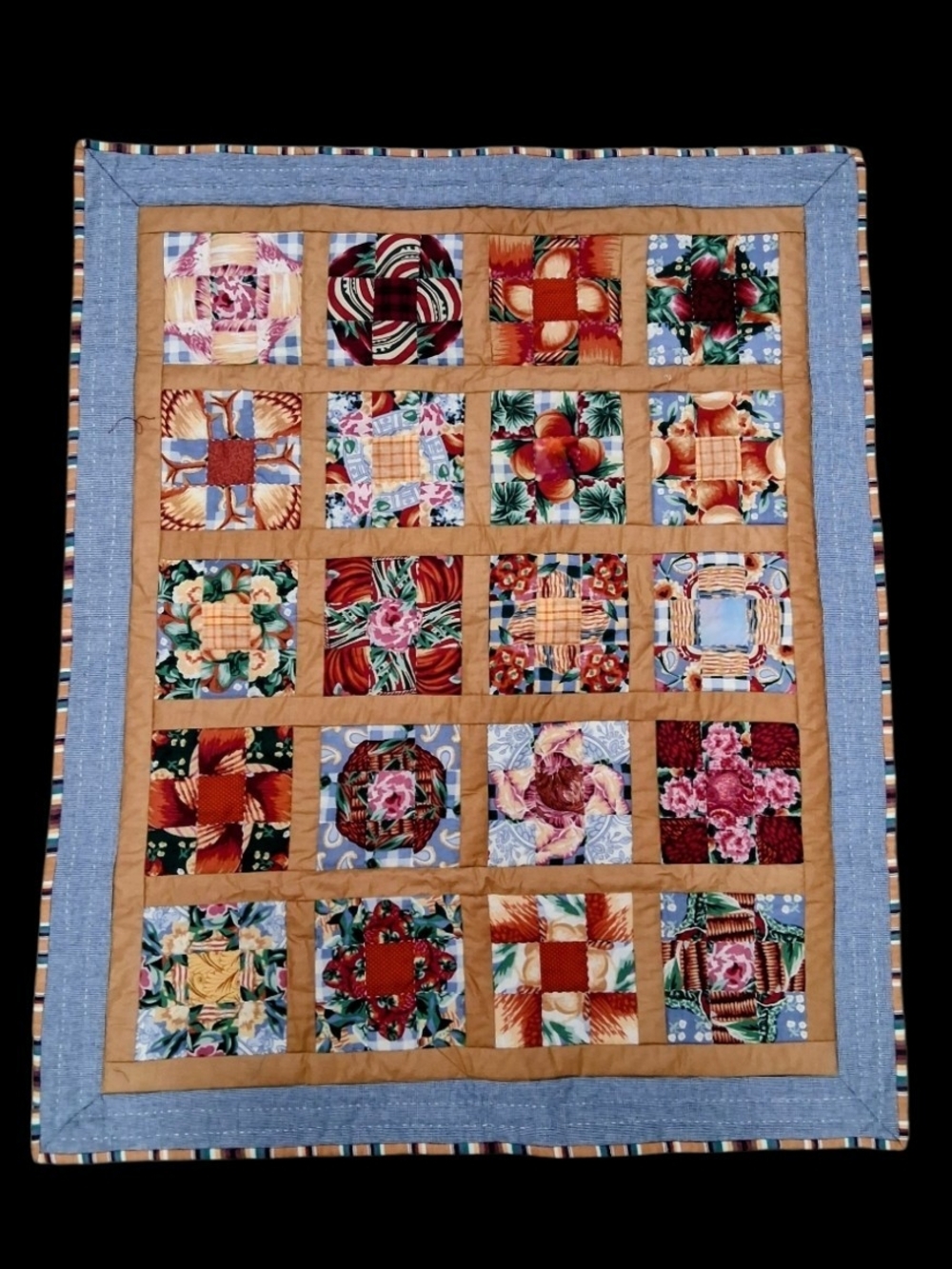 Susan Bristol Floral Patchwork Quilt in Blue & Multicolor 34x42